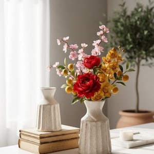 Fluted Ceramic Vase, Antique White Ribbed Pottery, Farmhouse Table Decor