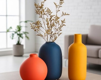 Zestaw matowych ceramicznych wazonów: Kolorowy geometryczny, nowoczesny, boho, centralny element wystroju