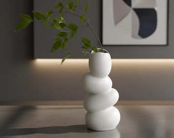 Ceramiczny wazon Zen Stacked Stone – minimalistyczna biała rzeźba w doniczce