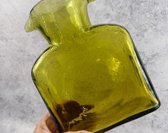 Blenko 384 Water Bottle Chartreuse Glass Double Spout Water Pitcher