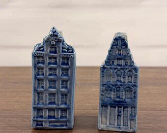 Delfter Blau Salz- und Pfefferstreuer im holländischen Kanalhaus-Stil, handbemalt