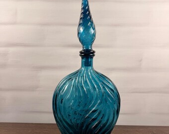 Empoli Türkisblauer Glasdekanter mit Flammenverschluss, italienisches MCM-Design