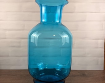 Blenko 7048 Turquoise Glass Floor Vase 1970s Mid Century Modern