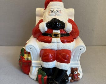 Vintage Santa in Chair Musical Cookie Jar "Celebrate the Season" NIB Christmas