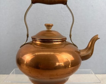 Vintage ODI Solid Copper Tea Kettle Made in Portugal Wood Handle Tin Lined