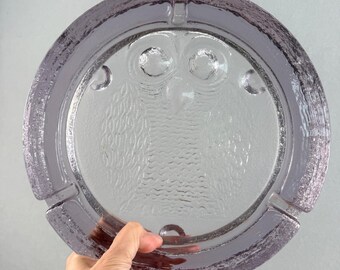 Blenko 702 Big Hoot Owl Ashtray Large 9" Lavender Purple Glass MCM