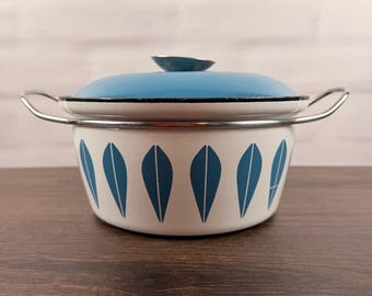 Cathrineholm Lotus Blau-Weiß Emaille-Auflaufform Norwegen 1960er Jahre