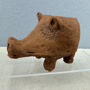 Primitive Terra Cotta Boar Pig Clay Planter Hand Built Folk Art Pot