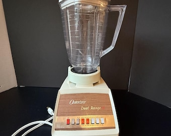 Vintage Osterizer Dual Range 10 Blender Almond Faux Wood MCM Tested & Works