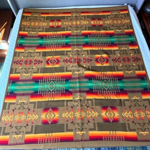 Vintage Pendleton Beaver State Chief Joseph Wool Blanket Khaki 64x77 image 4
