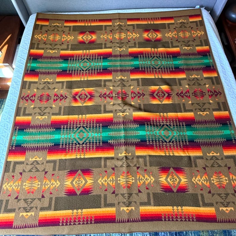 Vintage Pendleton Beaver State Chief Joseph Wool Blanket Khaki 64x77 image 4