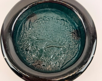 Blenko 651H Turquoise Armadillo Thick Glass Ashtray 1965 HTF