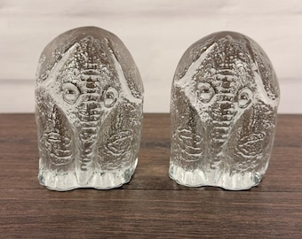 Don Shepherd DAS Studio Blenko Glass IceFloe Elephant Pair Vintage