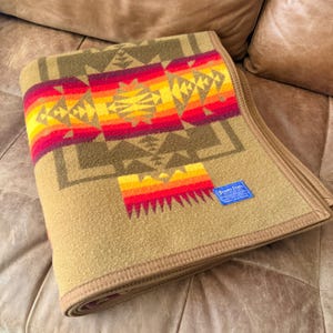 Vintage Pendleton Beaver State Chief Joseph Wool Blanket Khaki 64x77 image 1