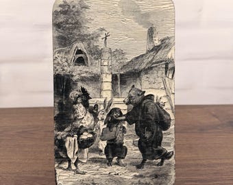 Antiguo J.J. Grandville Roman du Renard Grabado en madera Bloque de impresión 1862