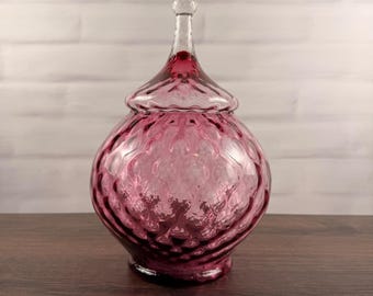 Empoli Italienisches Kunstglas, rosafarbenes Apothekerglas mit Deckel in Form eines Zirkuszeltes