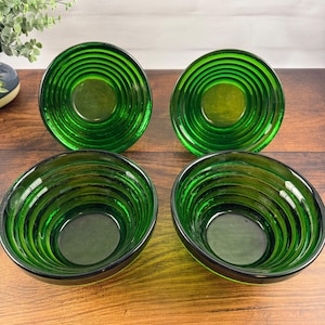 Blenko 9608S Emerald Step "Devo" Bowls Set of 4 Hand Blown Glass