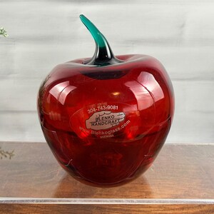 Blenko Richard Blenko Signed Hand Blown Glass Apple Ruby Red Green Stem