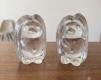 Vintage Clear Art Glass Troll Bookends Pair Attributed Blenko or Bergdala HTF