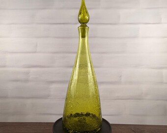 Blenko 920M Decanter Chartreuse Crackle Glass Mid Century