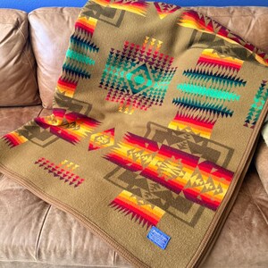 Vintage Pendleton Beaver State Chief Joseph Wool Blanket Khaki 64x77 image 3