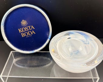 Kosta Boda Atoll White Glass Votive Candle Bowl Anna Ehrner Signed with Box