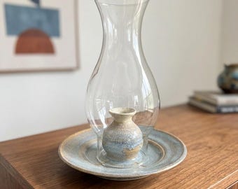 Hurricane Kerzenhalter aus blau gesprenkeltem Keramik, Studio Keramik