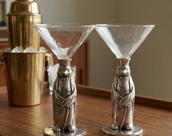 Zestaw 2 kieliszków do martini Vintage Towle w kolorze srebrnym Tuxedo Penguin MCM
