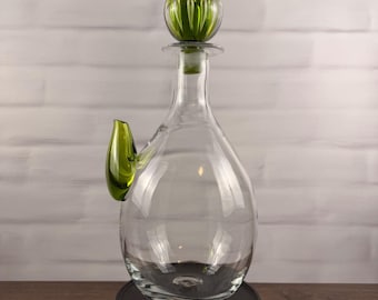 Blenko 6715 Joel Myers Glass Decanter Olive Green Spout Air Twist Stopper 1967