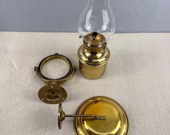 Lámpara de aceite náutica vintage DHR Den Haan Rotterdam de latón con cardán, fabricada en Holanda.