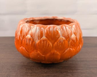 Artischockenschale aus kalifornischer Keramik, Orangenglasur, USA, Mid-Century Modern Vintage