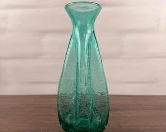 Blenko 533 Four Sided Bud Vase Sea Green Crackle Glass