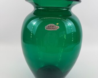 Blenko 431L Emerald Green Hand Blown Glass Vase Original Foil Sticker