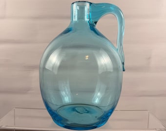 Blenko 417 Glass Water Jug Pitcher Ice Blue Vintage Hand Blown Glass