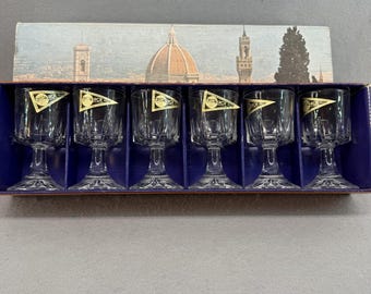 Royal Crystal Rock RCR Crystal Liqueur Glasses Set 6 Boxed Italy Sherry Cordial
