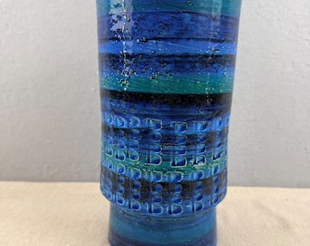 Vintage Bitossi Rimini Blau Vase Aldo Londi Italien MCM Art Pottery 24 cm