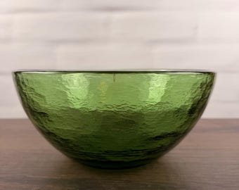 Grande ciotola da portata in vetro testurizzato verde oliva, stile Fire & Light, 25 cm
