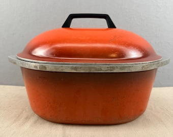 Olla de hierro fundido ovalada Vintage Club de aluminio color naranja degradado con tapa, 37 cm (14,5 pulgadas)