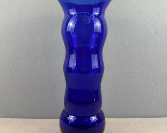 Blenko 9729 Cobalt Blue Ribbed Vase Matt Carter Label 15"