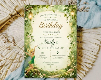 Tinker Bell Birthday Invitation, Fairy Garden Party Invite, Magical Woodland Birthday, Editable Canva Template, Printable Digital