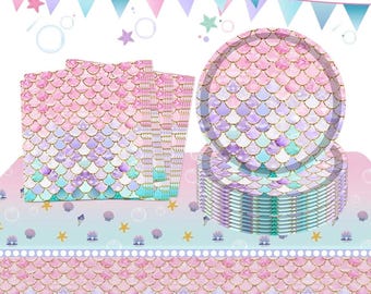 Mermaid Party Supplies: Plates, napkins and Tablecloth