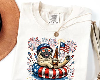 Chemise Carlin 4 juillet, chemise pour chien USA 250, t-shirt pour chien patriotique rigolo, chemise fête de l'indépendance, cadeau pour amateur de carlin, Comfort Colors®