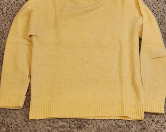 Suéter Tally Ho para mujer, talla L, color amarillo, de lana Shetlan, manga larga y cuello redondo.