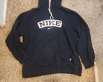 Vintage NIKE zilveren tag y2k zwarte trui met capuchon heren groot (zie foto's)