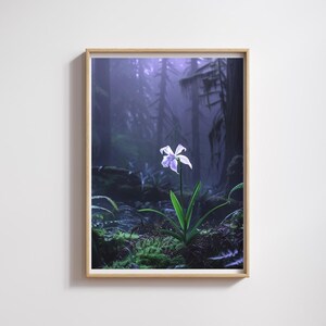 Lila Orchideennebel - Leuchtender PNW-Wald zum Ausdrucken