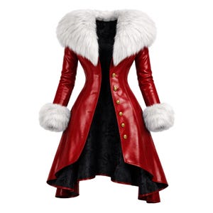 Handmade Anna Williams Cosplay Costume Red Leather Coat Faux Fur Gold Buttons Streetwear Gaming Cosplay