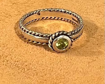 Sterling Silver Peridot Ring | August Birthstone | Twisted Band Stack Ring | Vintage Minimalist