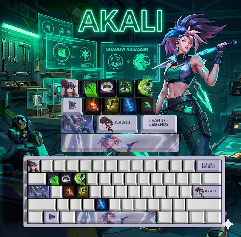 Akali Keycaps | League of Legends | Gaming Keyboard | OEM Profile | Pbt ...