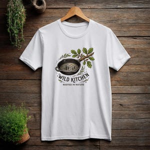 Wild Kitchen cast iron pot T-Shirt | foraging cooking nature themed tea