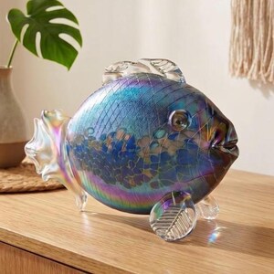 Rare David Tate Signed Iridescent Art Glass Fish Sculpture 1994 9.5" Large